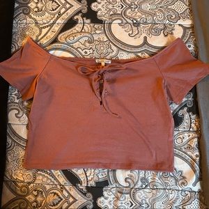 Charlotte Russe Off The Shoulder Crop Top with Lace Up Detail